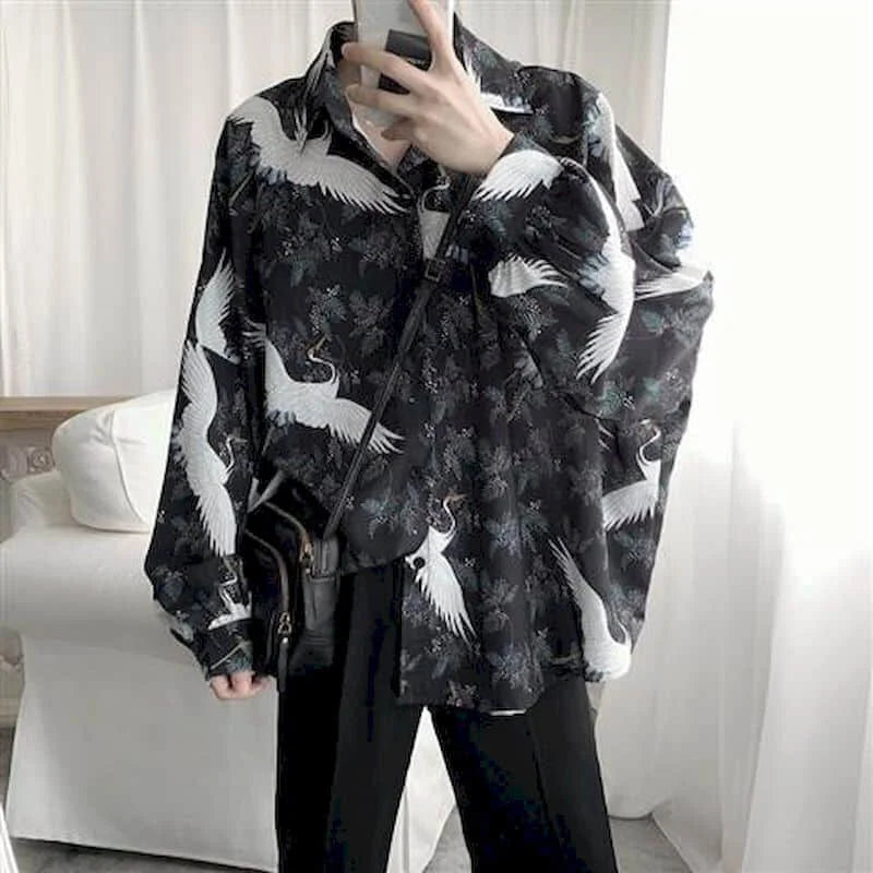 Long sleeve goth shirt with lightning design for men and women, featuring a Korean Harajuku retro hip-hop style.