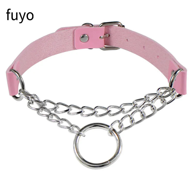 Sexy Goth Choker Necklace Men Punk Rock Heart Geometry PU Necklace for Women Choker Gothic Bondage Goth Jewelry Chocker Neck
