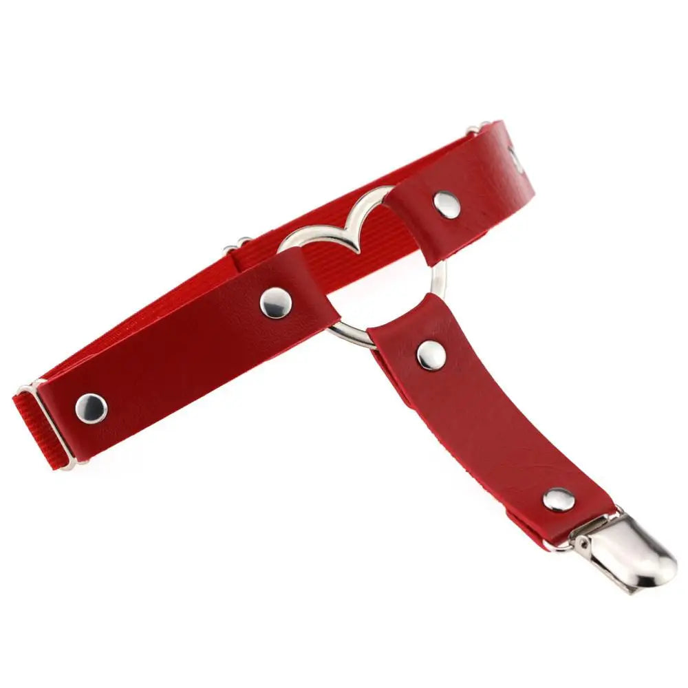 Punk Goth PU Leather Elastic Garter Belt Leg Thigh Ring Suspender Stockings Belt Leg Chain Harness Heart Body Jewelry