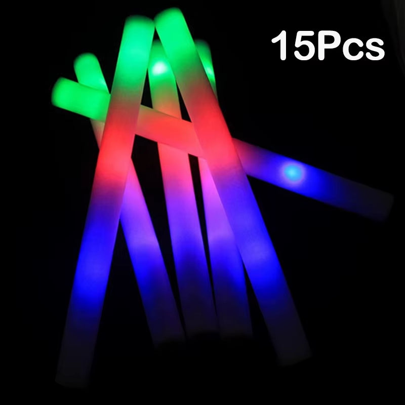 Vibrant 15/30 Pcs LED Glow Sticks - Colorful RGB Cheer Tubes for Parties, Weddings, and Events!