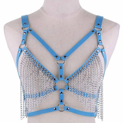 Leather Chain Harness Body Chain Bra Goth Punk Sexy Chain Top Women Body Jewelry Summer Festival Fashion Rave Outfit