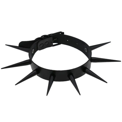 Rebel Spike Choker Necklace – Cyberpunk Leather Collar for Rave and Goth Styles