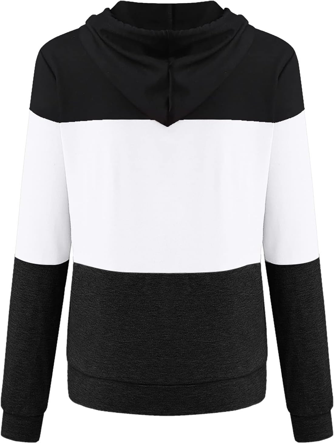 Women’s Akklian color block hoodie sweatshirt with long sleeves, drawstring hood, cozy fit, stylish casual pullover.