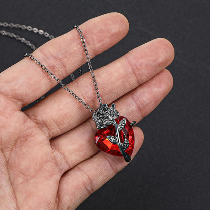 Mabor Gothic Rose Red Heart Pendant Necklace with edgy emo grunge style, featuring a red heart charm on a dark chain.