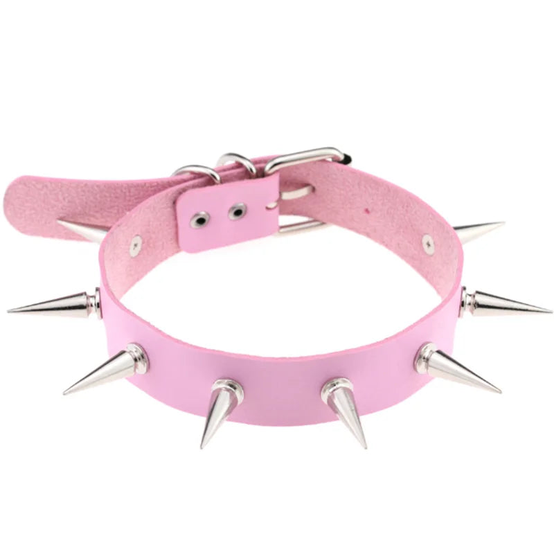 Black PU leather choker with heart rivets, Y2K goth punk necklace, trendy Harajuku style for girls, from PressureDen.store