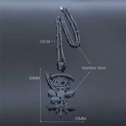 Goth Sickle Rose Flower Necklace for Women Men Stainless Steel Black Color Gothic Chain Aesthetic Jewelry Colier Femme N3834S02