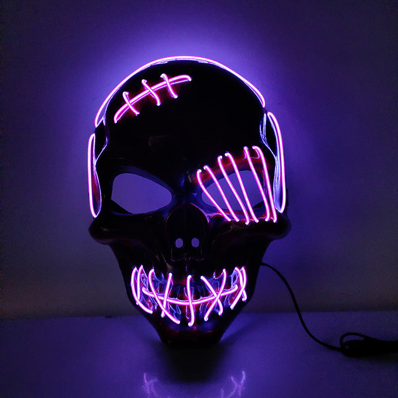 Glowing One-Eyed Pirate Mask for Halloween - LED EL Wire Cosplay Mask for Spooky Parties and Festivals
