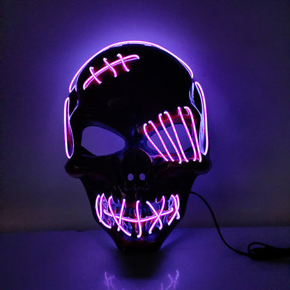 Glowing One-Eyed Pirate Mask for Halloween - LED EL Wire Cosplay Mask for Spooky Parties and Festivals