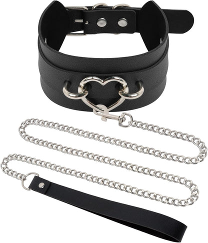 GIFTGRIN gothic leather choker necklace with metal buckle, stylish punk accessory for fashion, rave, and Halloween cosplay.
