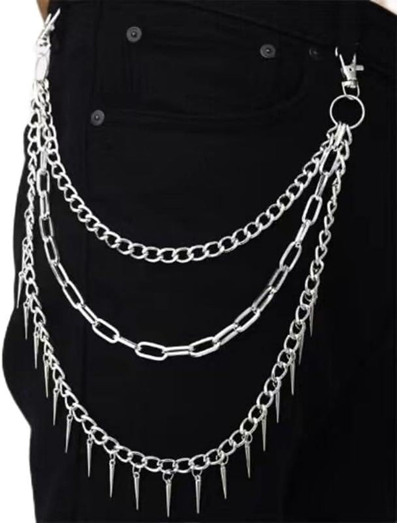 Goth Pants Chain Silver Layered Jeans Chain Punk Rivet Wallet Chain Belt for Women and Men