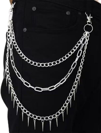 Goth Pants Chain Silver Layered Jeans Chain Punk Rivet Wallet Chain Belt for Women and Men