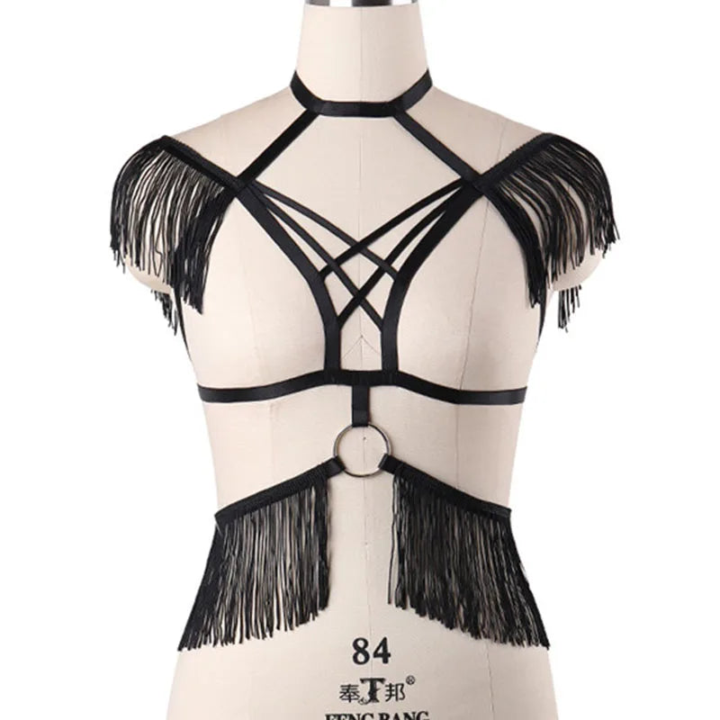 Red Garters Belt Body Harness Bondage Stockings Suspenders Belt Elastic Adjust Strap Lingerie Goth Fetish Dance Wear