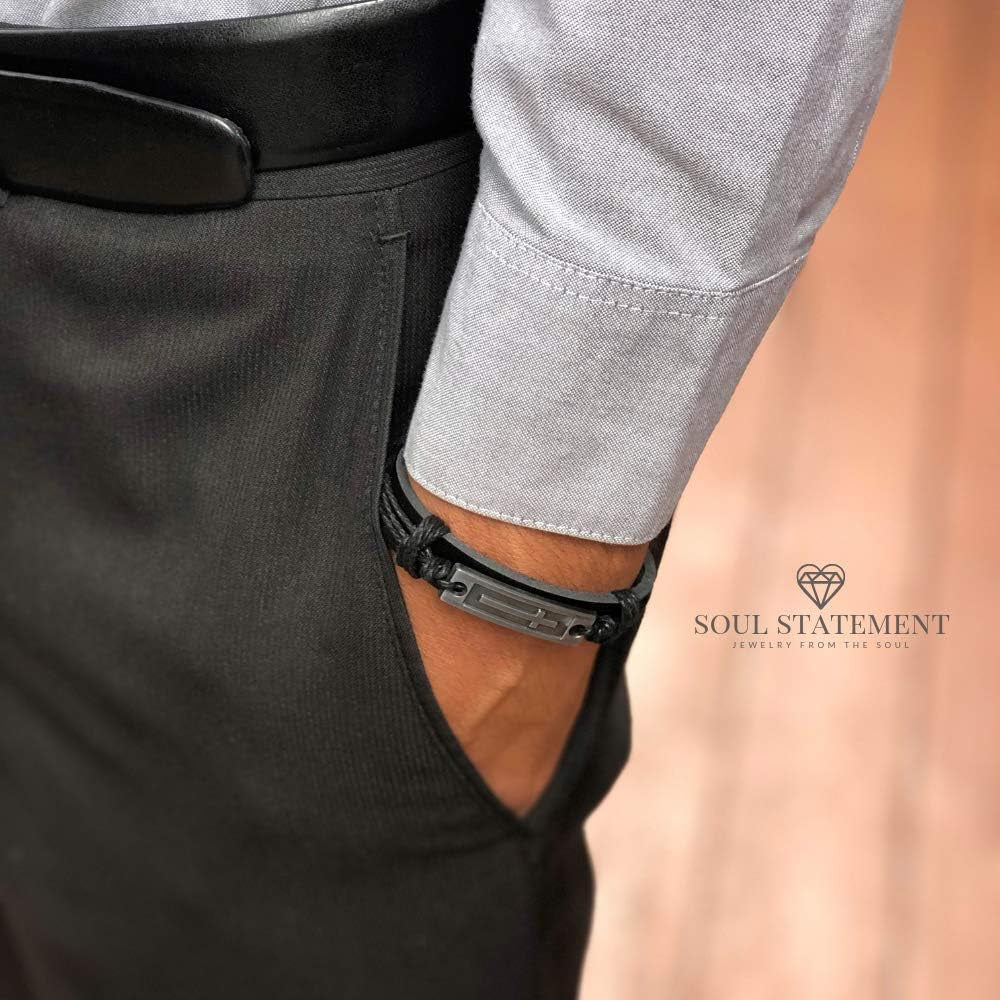 Stylish men's leather cross bracelet by Soul Statement, adjustable Christian faith wristband for teens and men, ideal confirmation gift