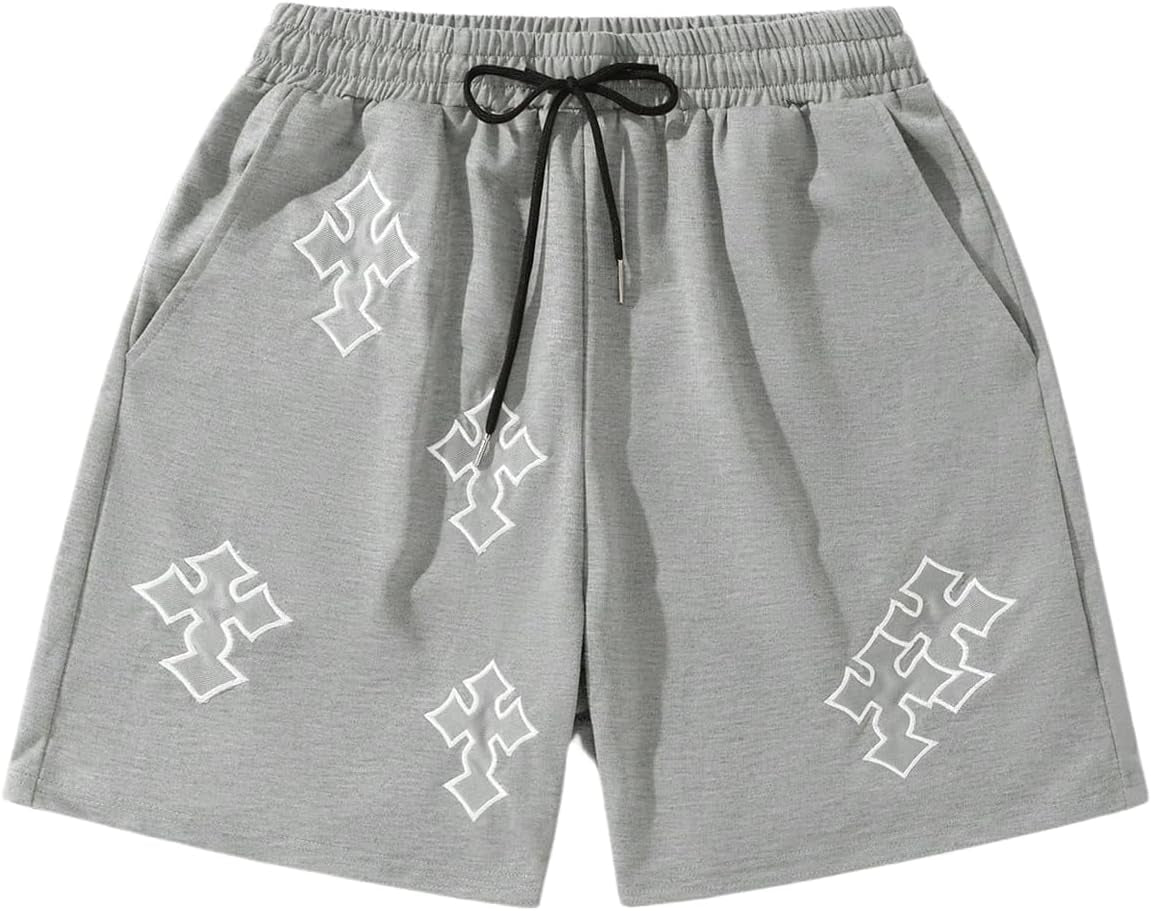 Men's Gothic Cross graphic workout shorts by VIPWOLF, featuring a drawstring waist and sporty design for running and track activities.