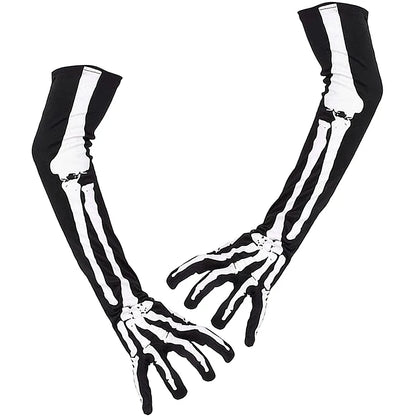 Glow in the dark skeleton skull gloves, unisex winter cosplay mittens featuring gothic style and Halloween-themed design.