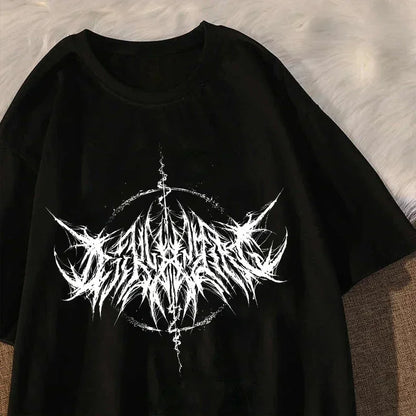 90s vintage hip hop kawaii T-shirt for women with lightning letter print, Y2K goth punk casual style, from PressureDen.store