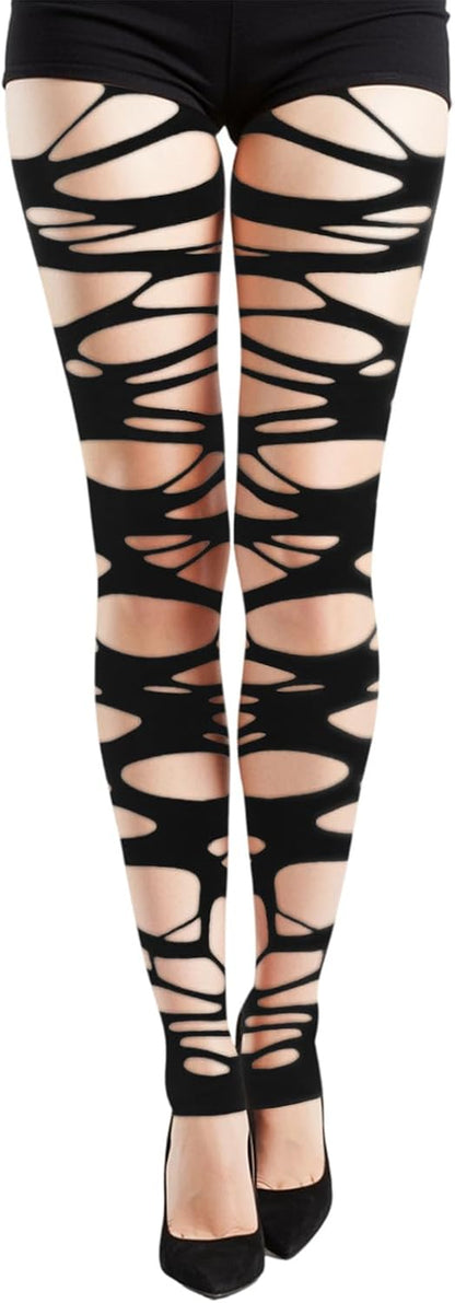 1PCS Gothic Ripped Tights Stockings,Irregular Hollow Out Distressed Mesh Tight for Women,Black Tights Y2K, Punk Rock Rave Party Halloween Cosplay Accessories