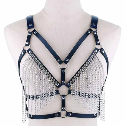 Leather Chain Harness Body Chain Bra Goth Punk Sexy Chain Top Women Body Jewelry Summer Festival Fashion Rave Outfit