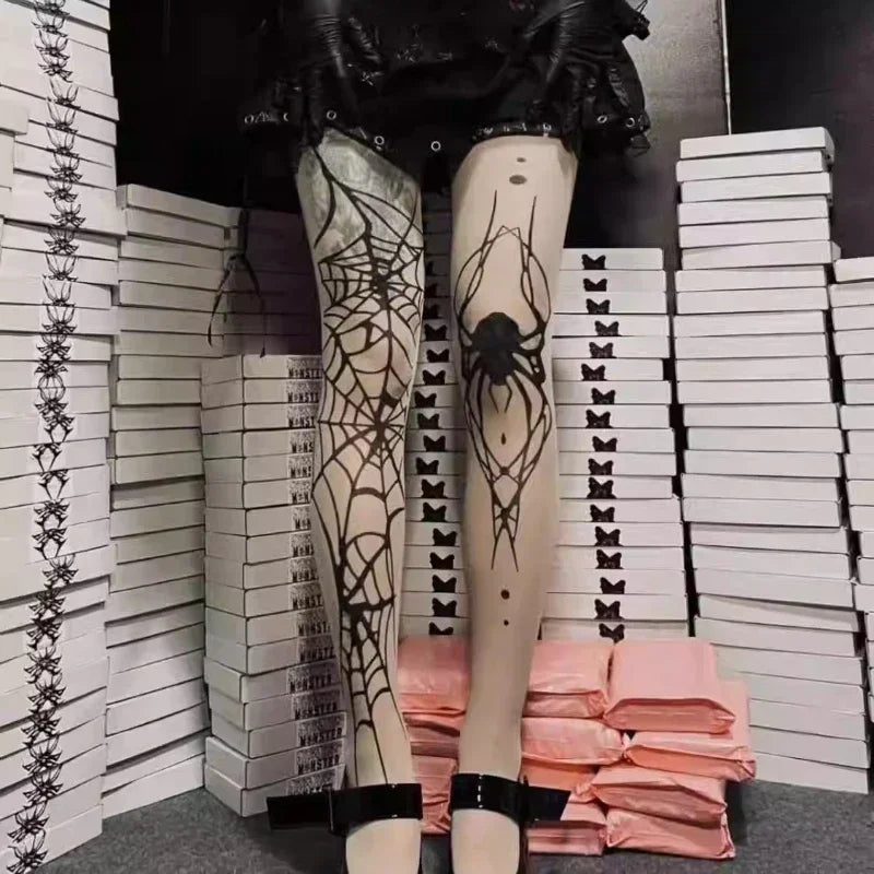 Gothic Big Spider Silk Stockings - Vintage Dark Fishnet Pantyhose for Emo & Alternative Styles
