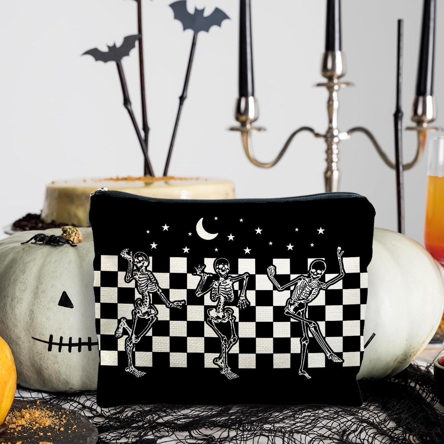 Goth Spooky Gifts for Women, Gothic Horror Skeleton Black Makeup Bag Cosmetic Pouch