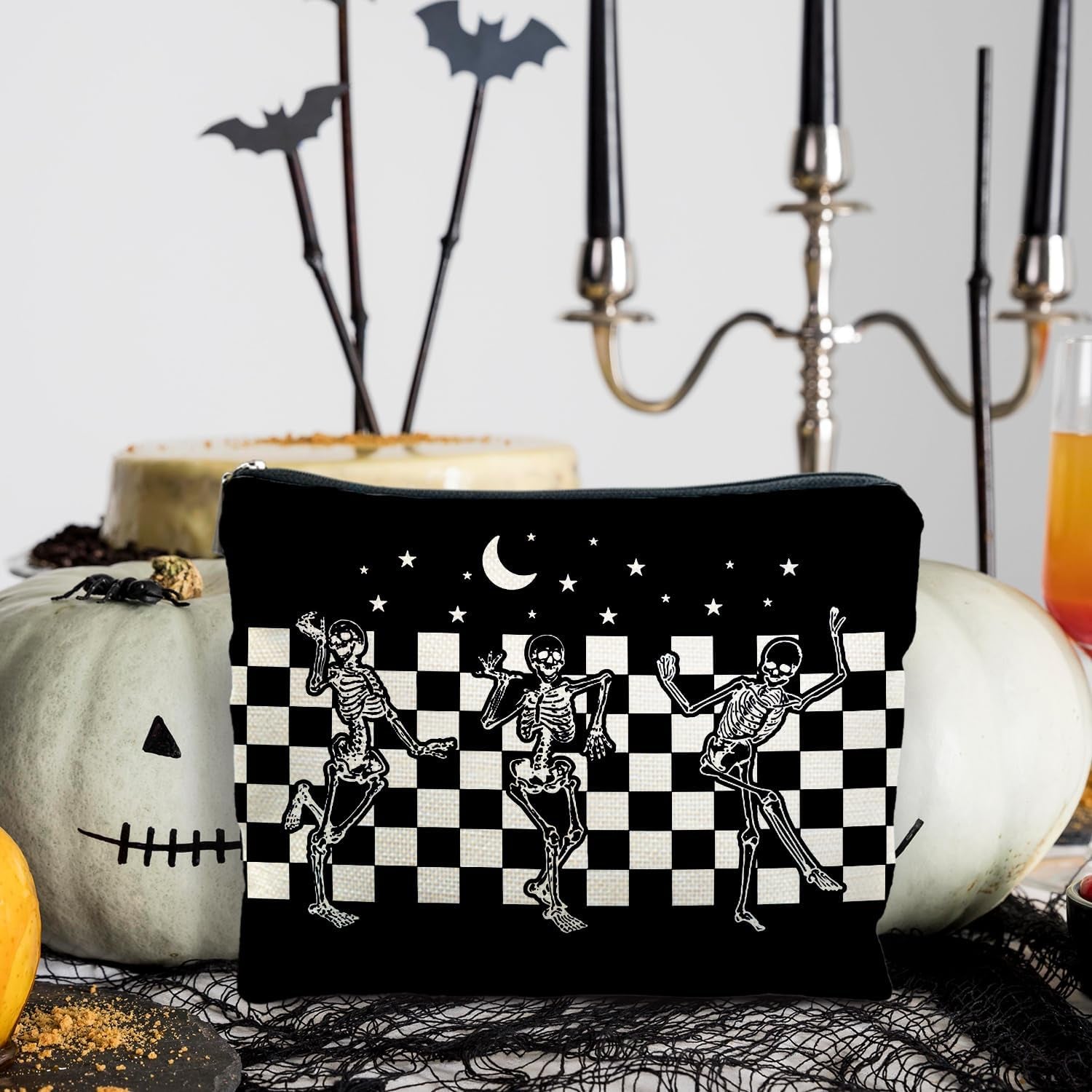 Goth Spooky Gifts for Women, Gothic Horror Skeleton Black Makeup Bag Cosmetic Pouch