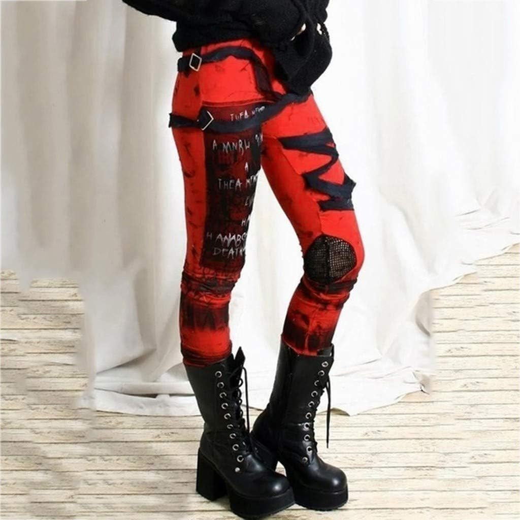 Gothic steampunk distressed skinny leggings with belt strap, retro tie-dye jogger trousers for women, featuring edgy fashion details.