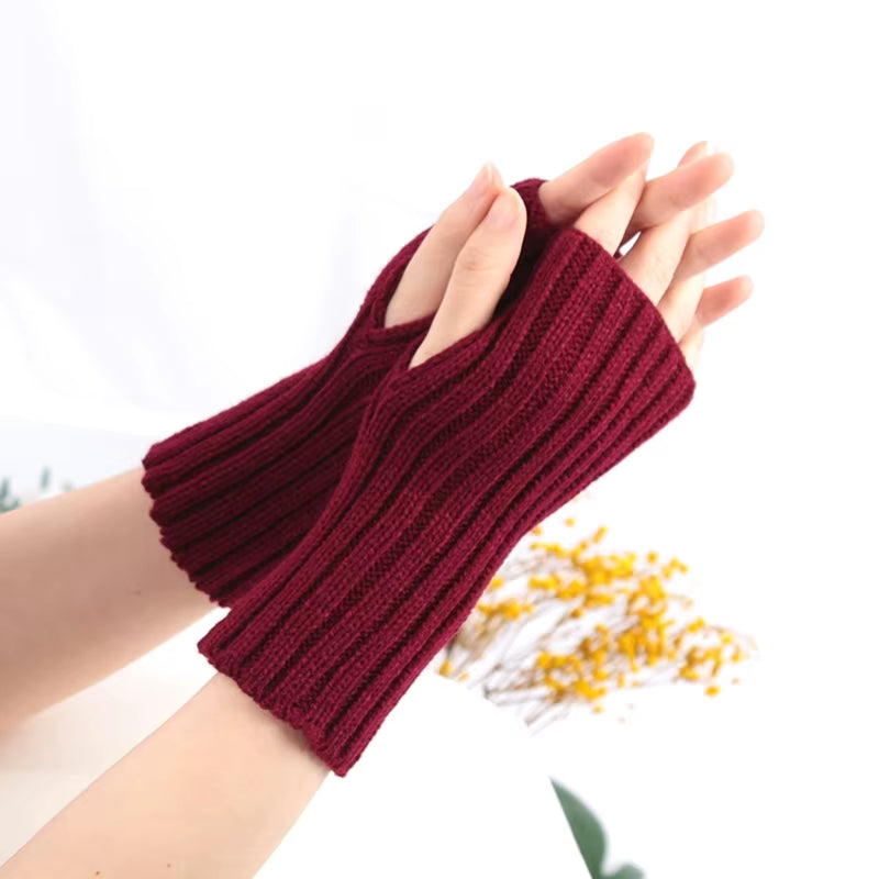 Kawaii crochet fingerless winter gloves for women, stylish goth Lolita arm warmers, cozy and trendy accessory