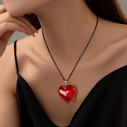 Red Heart Necklace, Chunky Puffy Heart Choker Necklaces for Women, Big Glass Heart Pendant Necklace Y2K Trendy Jewelry Accessories (Red Heart)