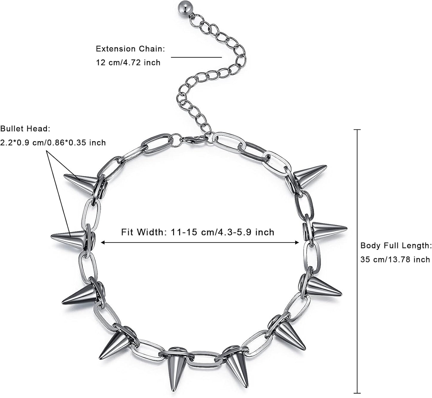 Spike Necklace Spike Choker Rivet Goth Necklaces Chokers with Spikes and Chain Streetwear Vintage Punk Necklace for Women Men