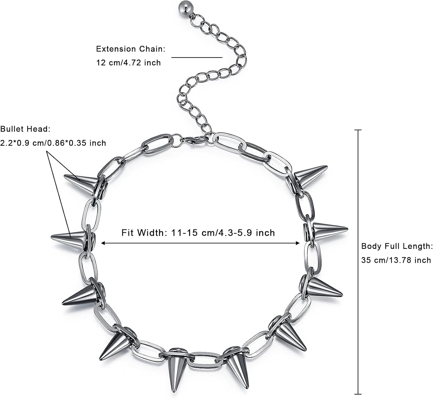 Spike Necklace Spike Choker Rivet Goth Necklaces Chokers with Spikes and Chain Streetwear Vintage Punk Necklace for Women Men