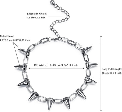 Spike Necklace Spike Choker Rivet Goth Necklaces Chokers with Spikes and Chain Streetwear Vintage Punk Necklace for Women Men