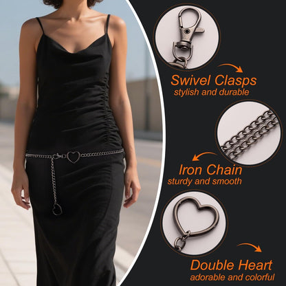 FNQUFUJ chic vintage heart waist chain, adjustable body jewelry for dresses and jeans, featuring heart-shaped design and metal detailing.
