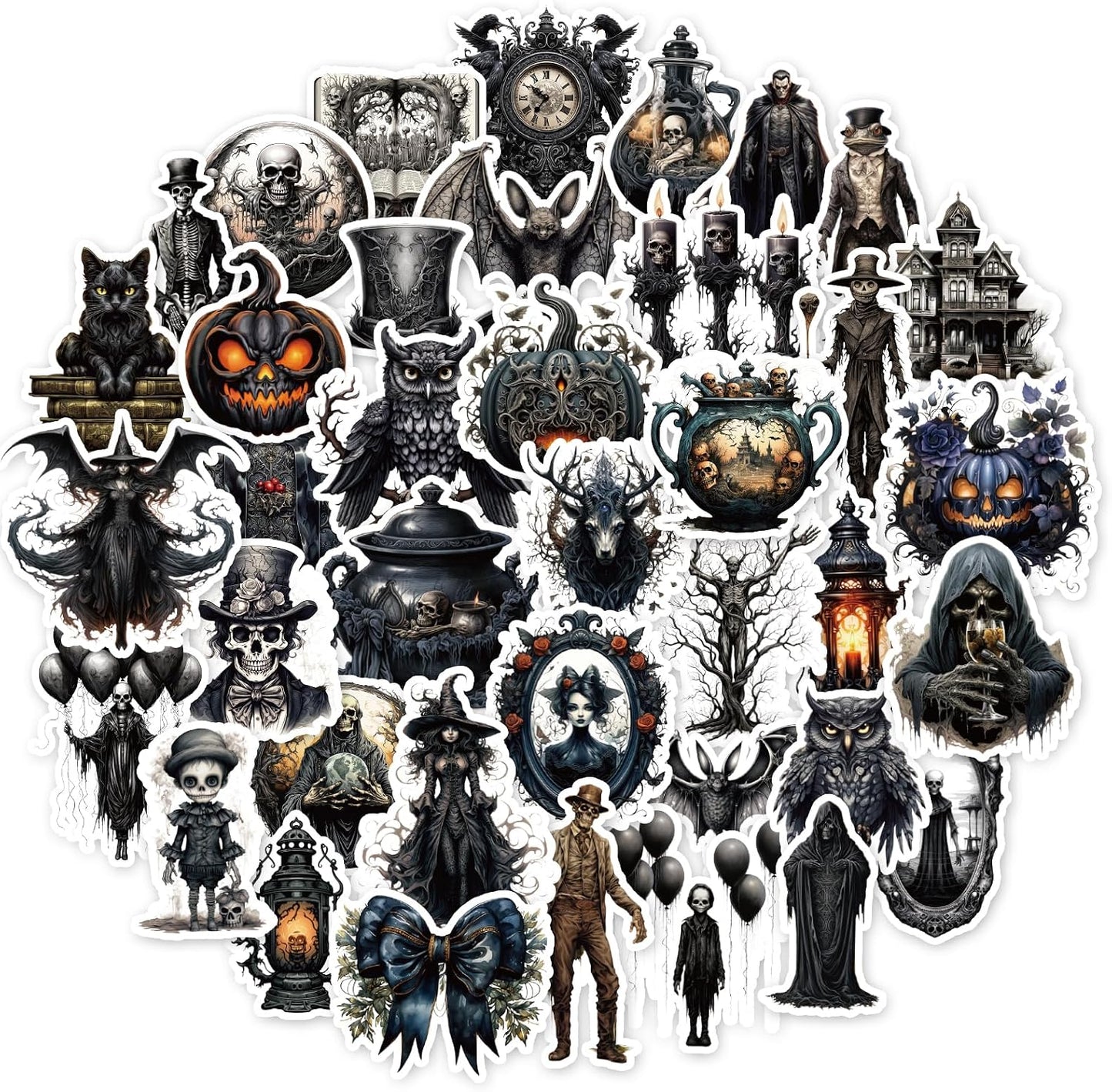 100 Pcs Goth Stickers, Retro Horriblr Skull Stickers for Adult, Scrapbook, Junk Journal, Collages, Decoration, Waterproof Vinyl Stickers for Laptop, Window, Water Bottles