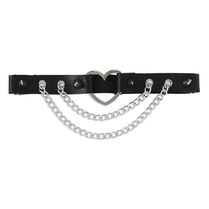 Sexy Leg Chain Leather Elastic Spiked Leg Harness for Women Girls Goth Heart Thigh Garter Belt Rave Body Jewelry