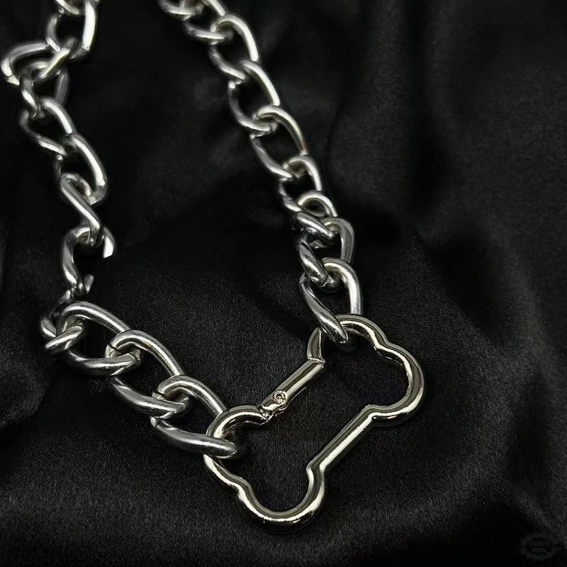 Punk Fashion Korean Hollow Out Dogs Bone Pendant Necklace Cool Accessories Cute DIY Necklace for Women Egirl Jewelry Goth