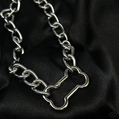 Punk Fashion Korean Hollow Out Dogs Bone Pendant Necklace Cool Accessories Cute DIY Necklace for Women Egirl Jewelry Goth