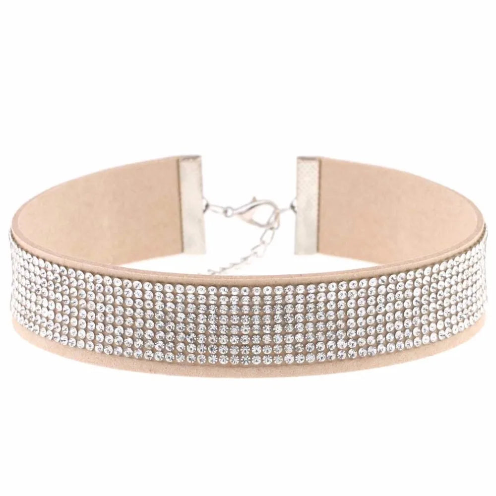 Trendy Harajuku crystal choker necklace with gothic black leather collar, perfect for punk fashion enthusiasts.