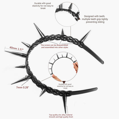 Gothic Crown Spike Headband for Women，Goth Spiky Dark Wicked Queen Headpiece， Black Tiaras Witch Costume Jewelry Accessories ，Halo Hair Hoop for Cosplay Halloween (Balck Headband)