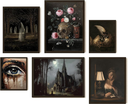 Victorian Gothic Decor - Gothic Wall Art Prints, Goth Bedroom Poster, Maximalist Gallery Moody Poster, Skull Spooky Home Decor, Dark Academia Aesthetic Pictures (UNFRAMED)