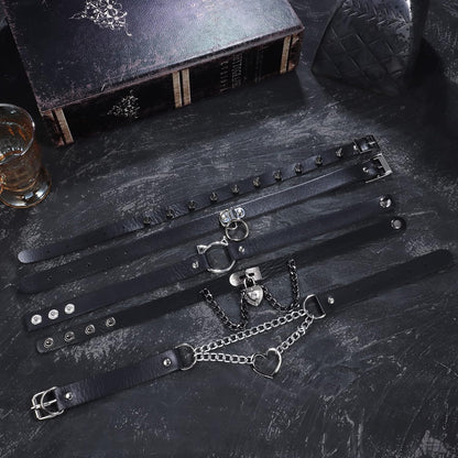 Edgy punk goth choker necklace set with heart spikes, adjustable PU collar, perfect for bold women, by HAIAISO.