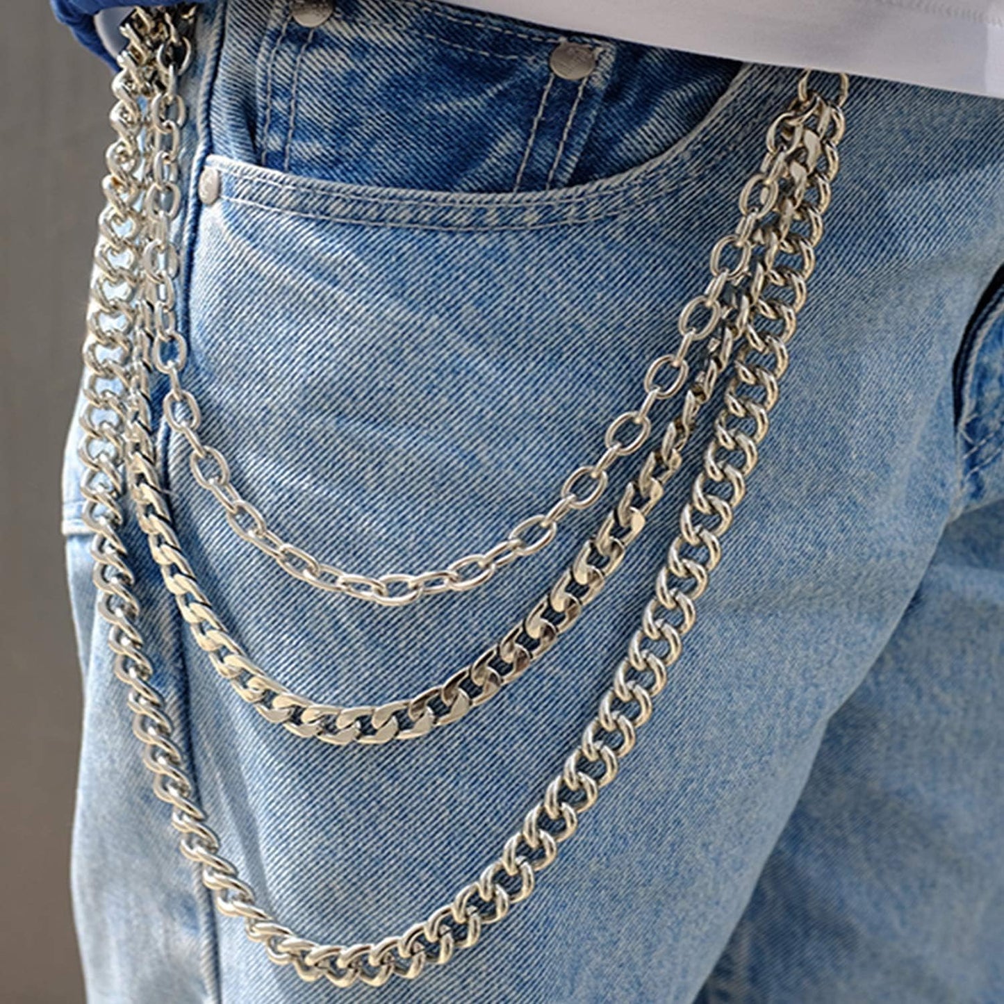 Pants Chain Trousers Chain Belt Chain Wallet Chain Pocket Chain Hip Hop Punk Jeans Chain Key Chain Goth Accessories for Eboy Egirl Women Men (Silver Chain/3)