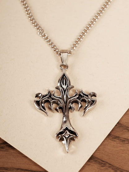Sacina Gothic layered cross choker necklace with dark metal chains, perfect for emo, grunge, and Halloween fashion styles.