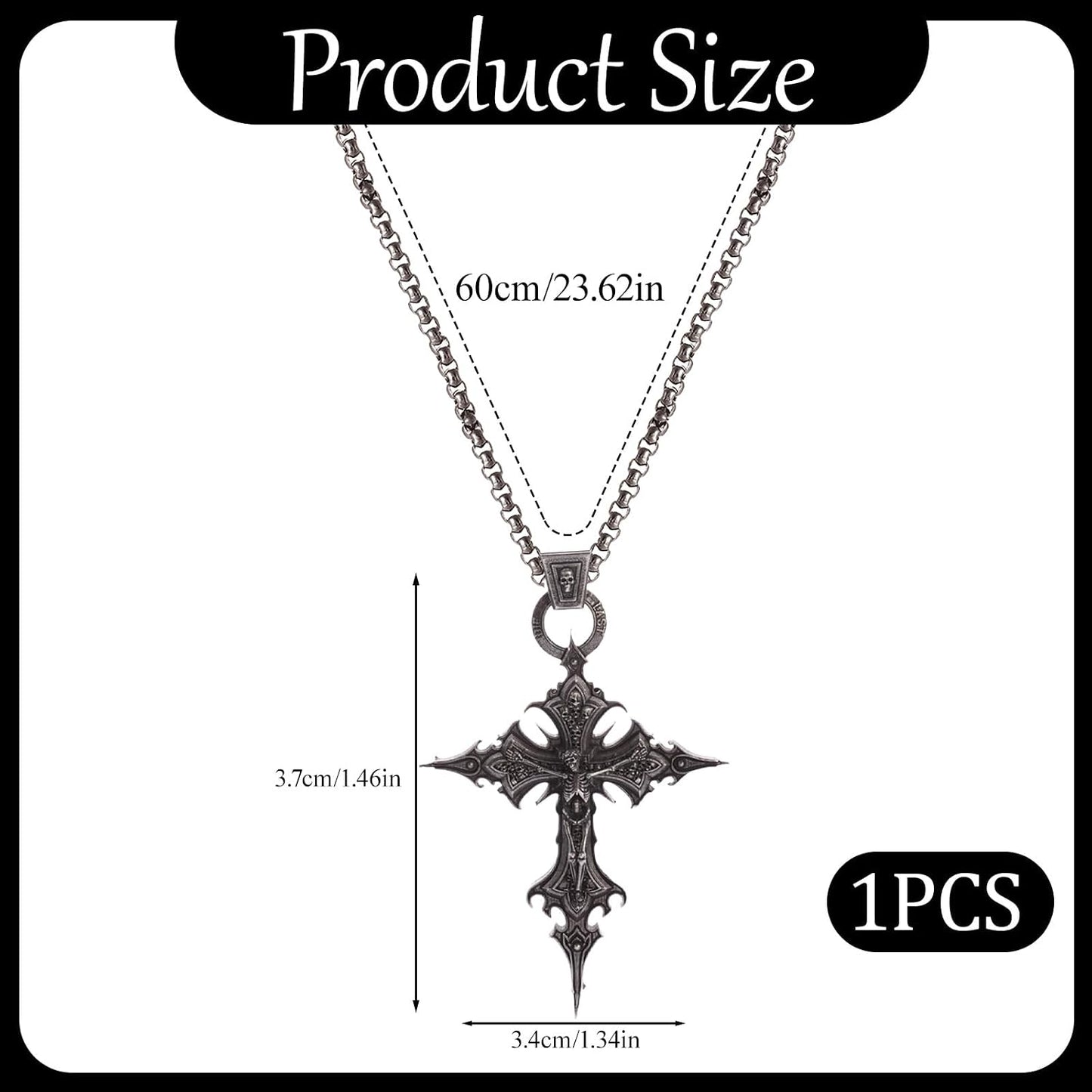 Cluksik Gothic cross necklace with dark metal pendant, ideal for grunge and emo fashion, everyday wear or special occasions