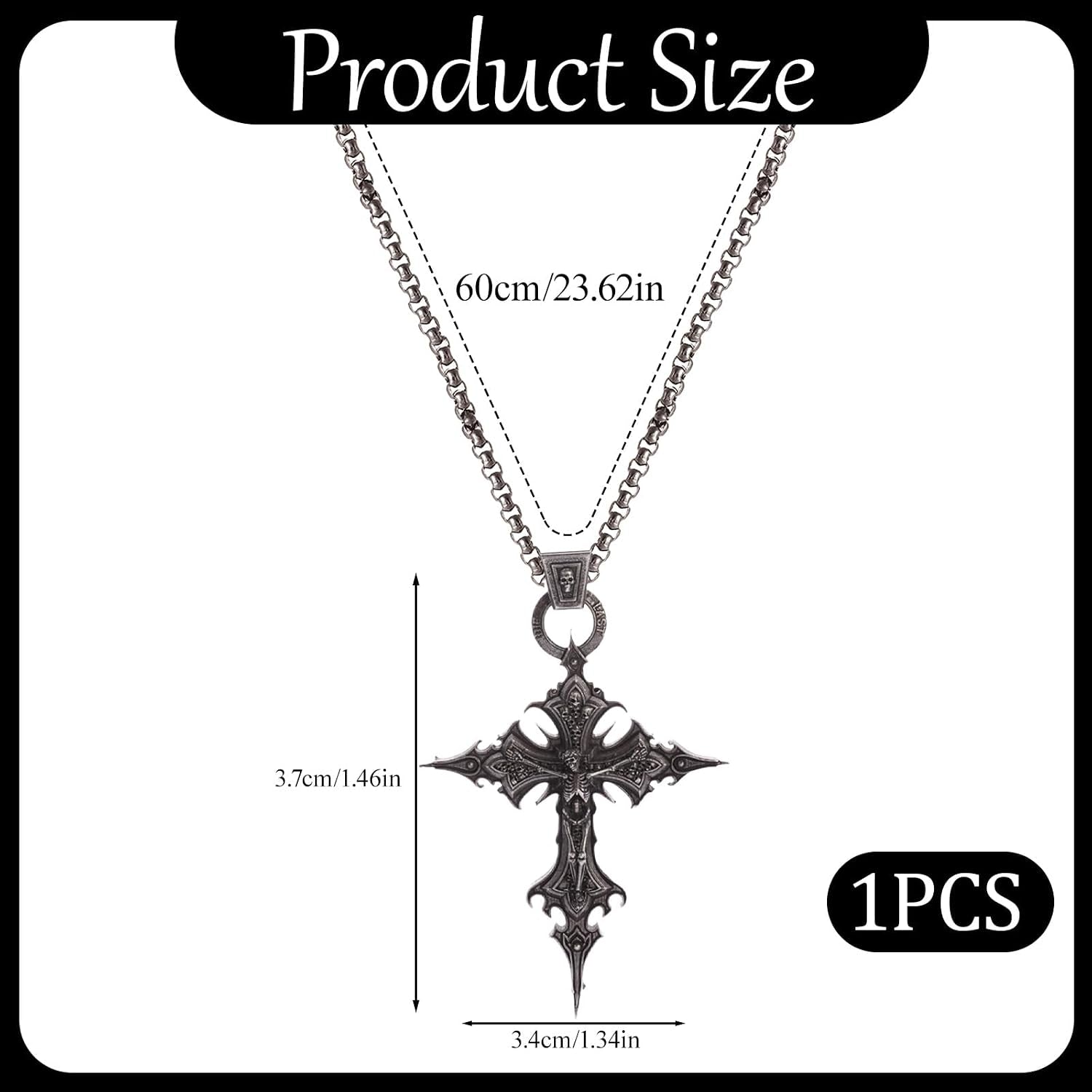 Cluksik Gothic cross necklace with dark metal pendant, ideal for grunge and emo fashion, everyday wear or special occasions
