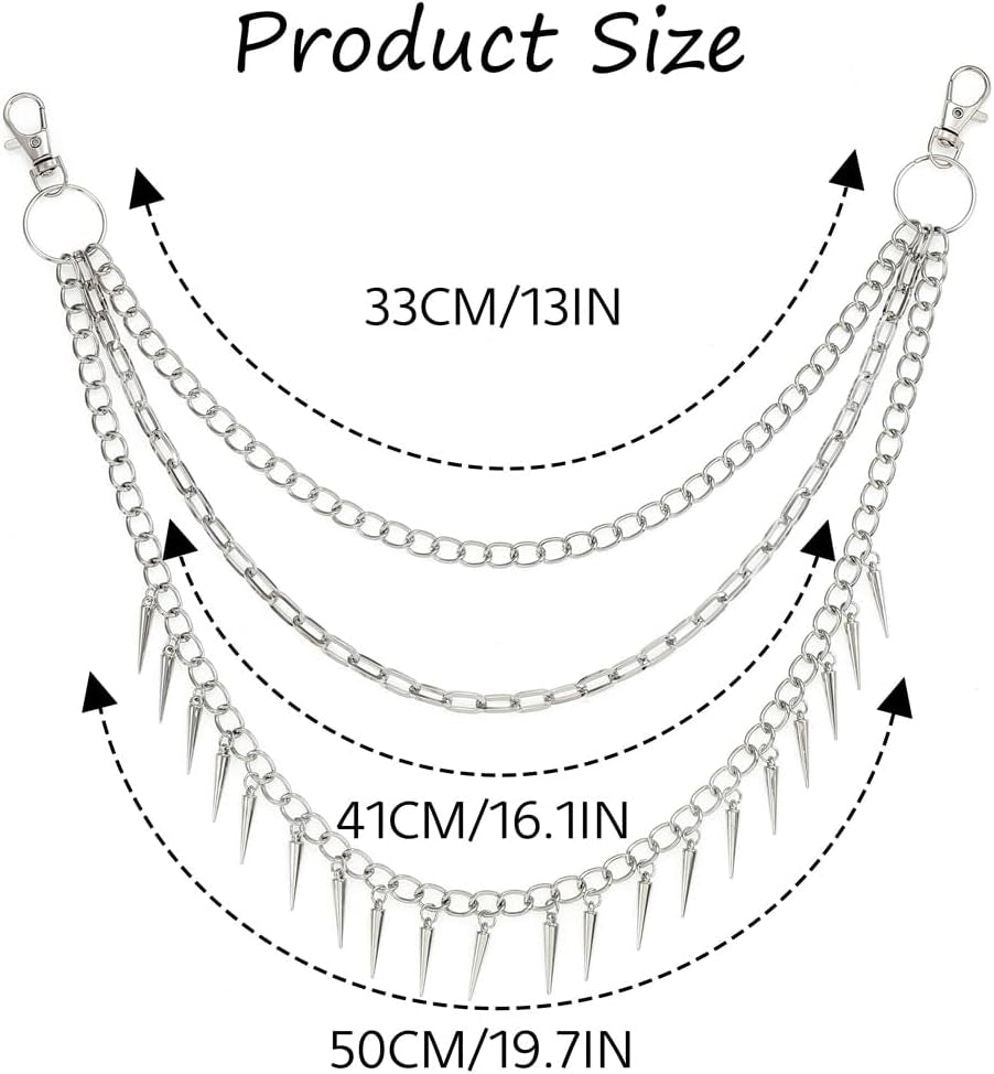 Goth Pants Chain Silver Layered Jeans Chain Punk Rivet Wallet Chain Belt for Women and Men