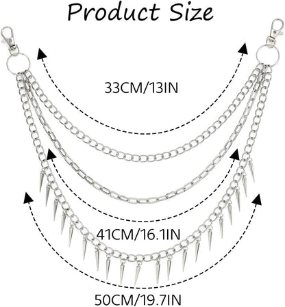 Goth Pants Chain Silver Layered Jeans Chain Punk Rivet Wallet Chain Belt for Women and Men