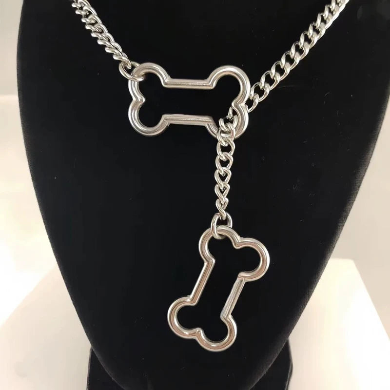 Punk Charms Chain Bone Pendant Necklace for Women Korean Fashion Goth Geometric Necklace Hip Hop Grunge Accessories Jewelry