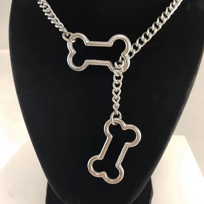 Punk Charms Chain Bone Pendant Necklace for Women Korean Fashion Goth Geometric Necklace Hip Hop Grunge Accessories Jewelry