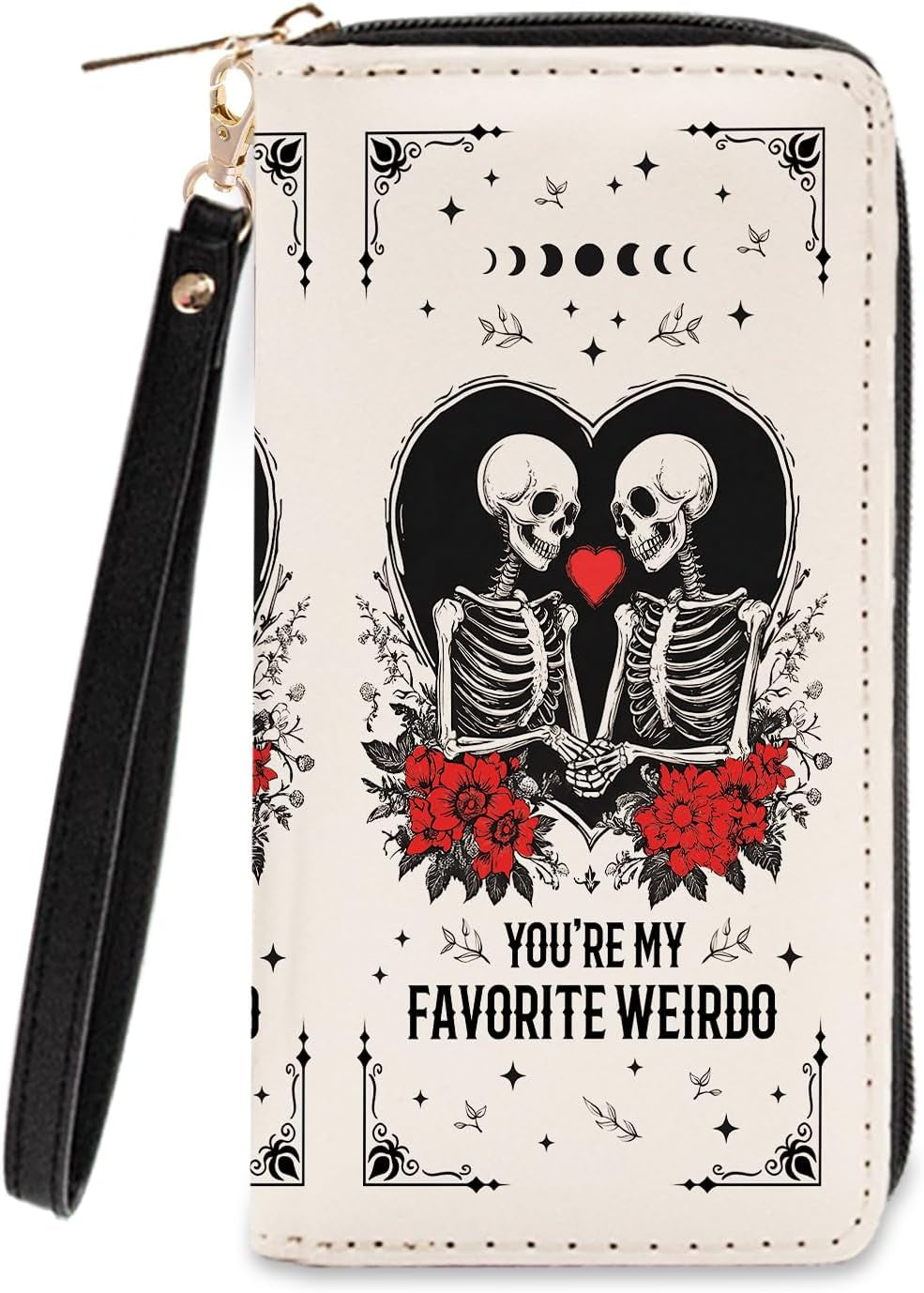 Gothic Romance Skull wallet by Ialtsidws, slim PU leather accessory with zip coin purse and card holder, dark humor gift for women