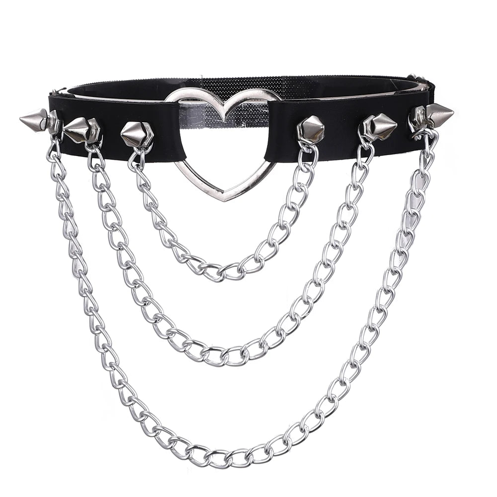 Sexy Leg Chain Leather Elastic Spiked Leg Harness for Women Girls Goth Heart Thigh Garter Belt Rave Body Jewelry